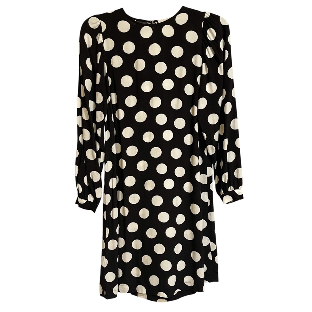 Loft Black & White Large Polka Dot Long Sleeve A Line Dress Size XSP